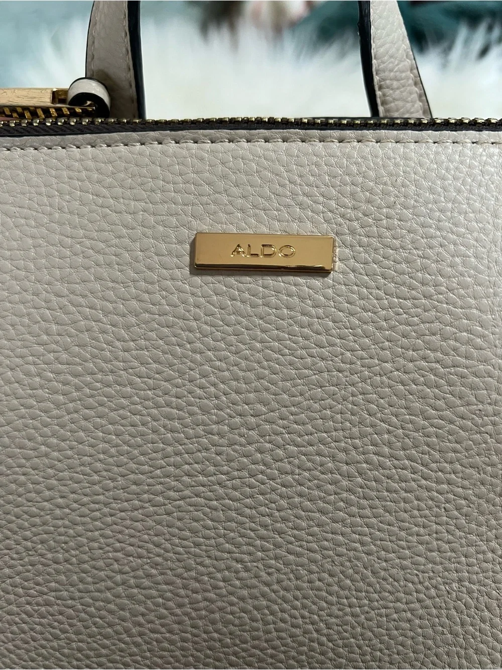 Aldo Pebbled Leather Backpack in Light Beige with Gold Hardware